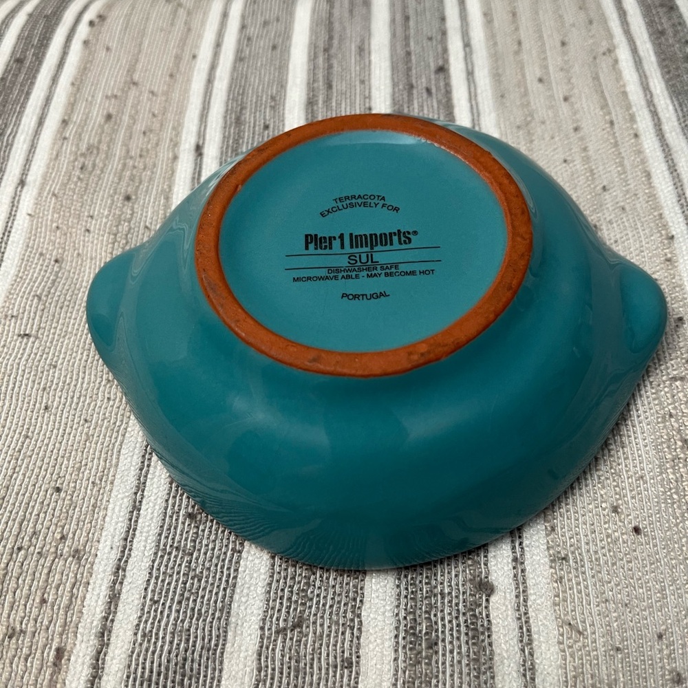 Pier 1 Teal and Brown Ceramic Bowl - Picture 2 of 6
